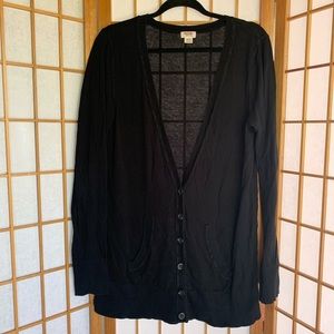 Black Button Up Cardigan Deep V Style w/ pockets!